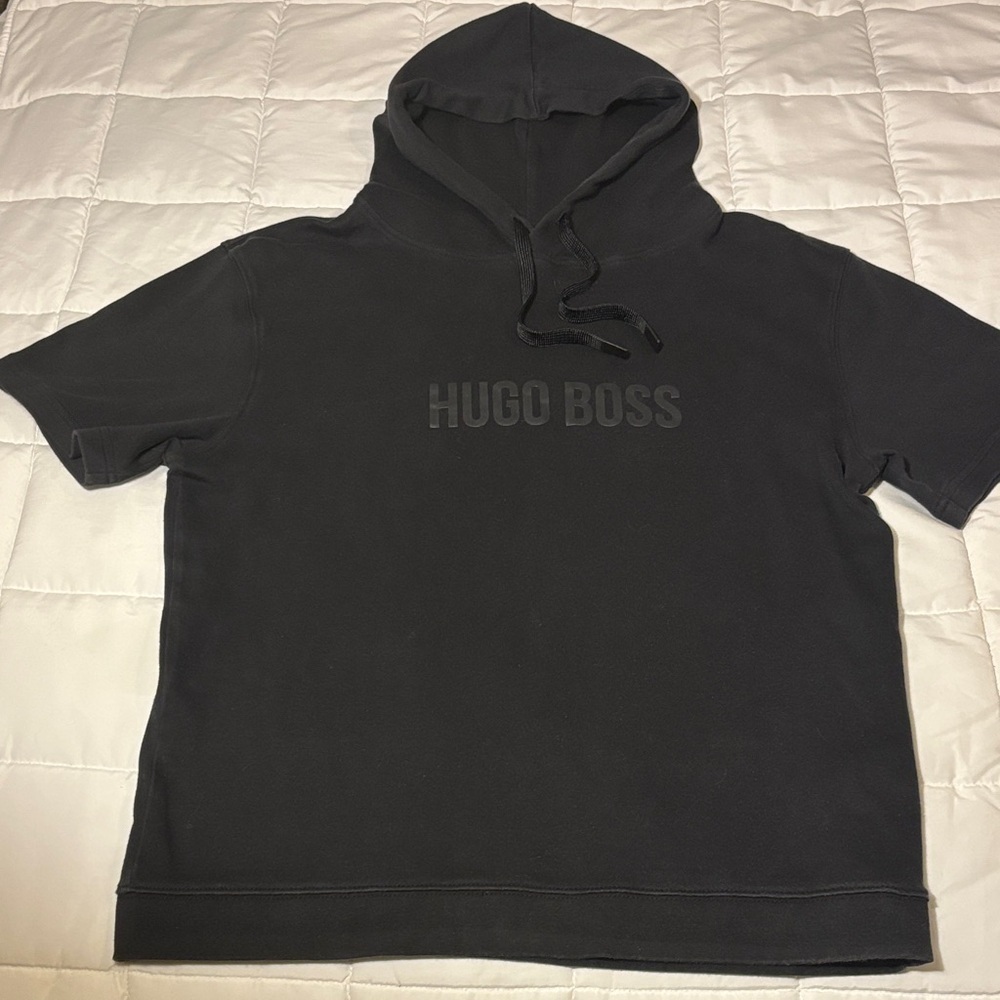 Hugo Boss Black Short-Sleeved Hoodie with Logo